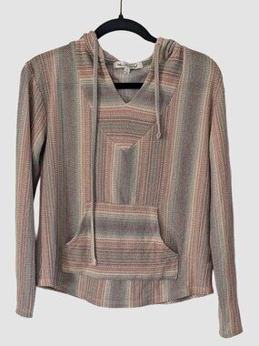 Wallflower Baja Hoodie Pullover Striped Knit Hooded Top Kangaroo Pocket M Beachy